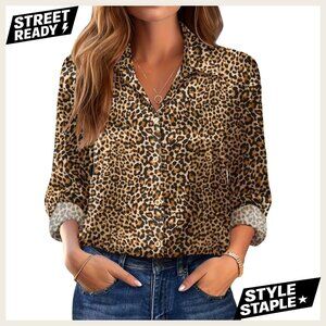 Long Sleeve Satin Button Down Blouse Business Casual Dressy Top